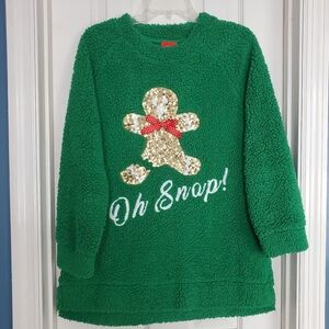 Ugly Christmas Sweater Green Fuzy Teddy Sherpa Gingerbread Man Sequin‎ Lg